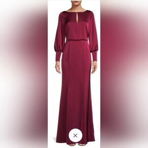 Aidan Mattox MD1E207413 - Long Sleeve Blouson Satin Dress in color Wine